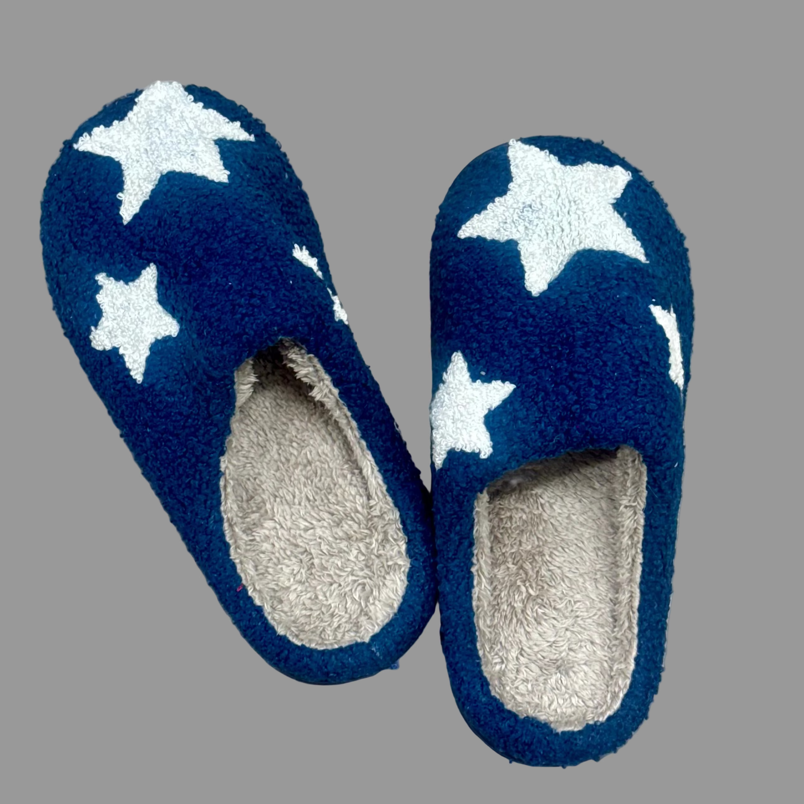 Navy Star Fuzzy Slippers