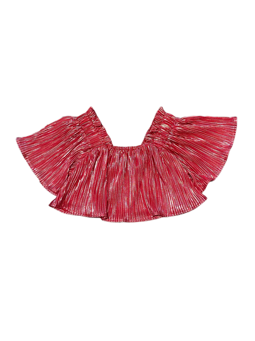 Youth Red/Silver Pleat Flutter Top